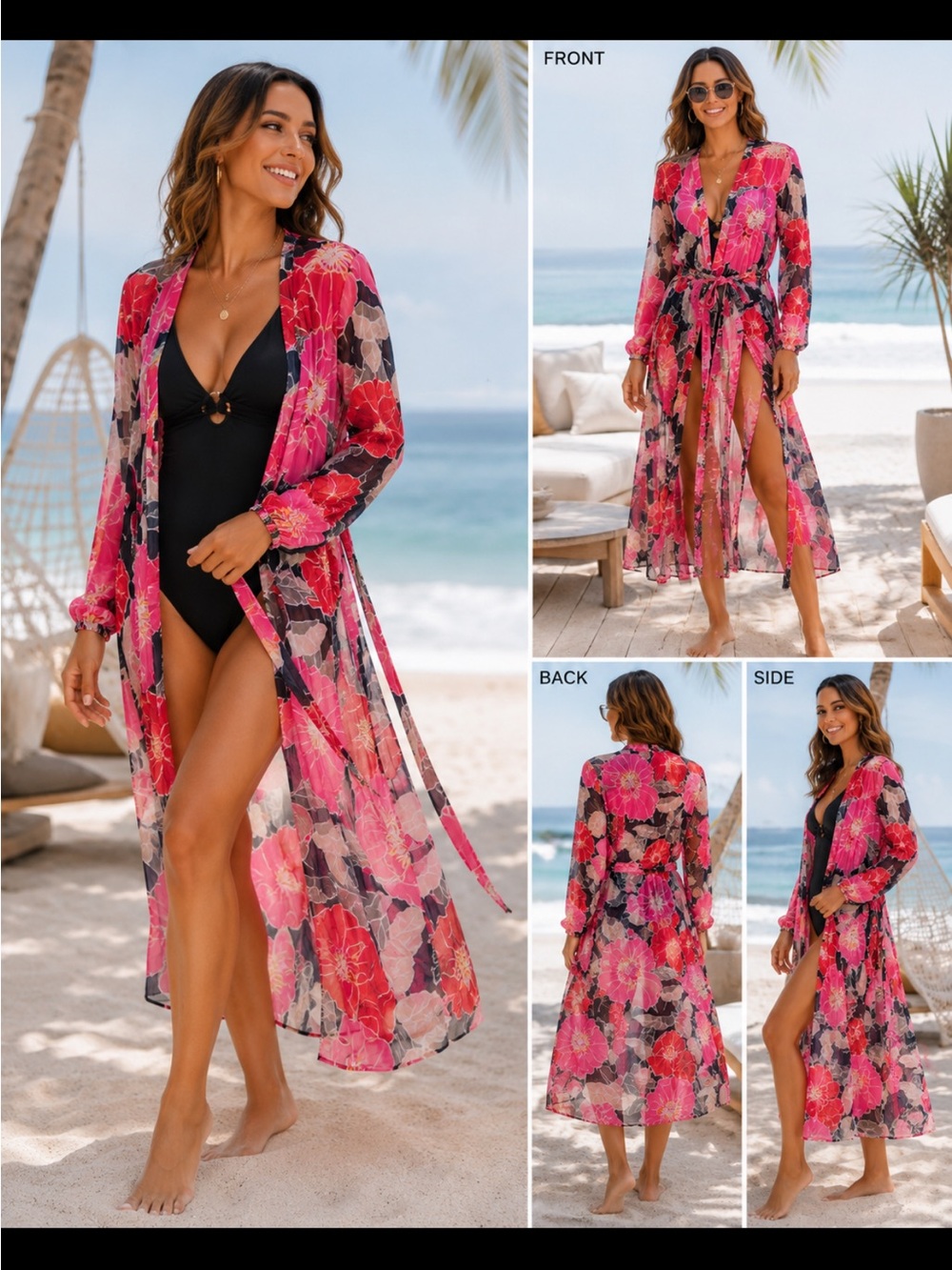 LOFT Pink Floral Sheer Swim Coverup Kimono